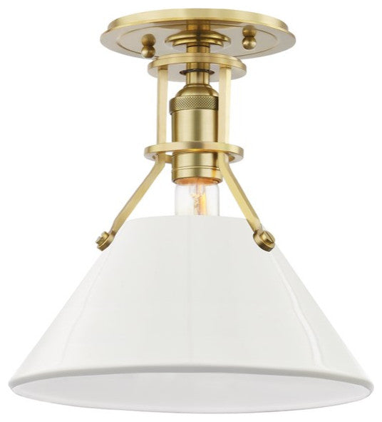 Hudson Valley Painted No.2 1-Light Semi Flush Mount MDS353-AGB/OW, Aged Brass