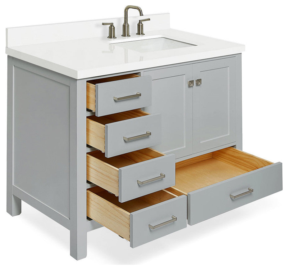ARIEL Cambridge 43" Right Offset Rectangle Sink Gray Bathroom Vanity Quartz Top