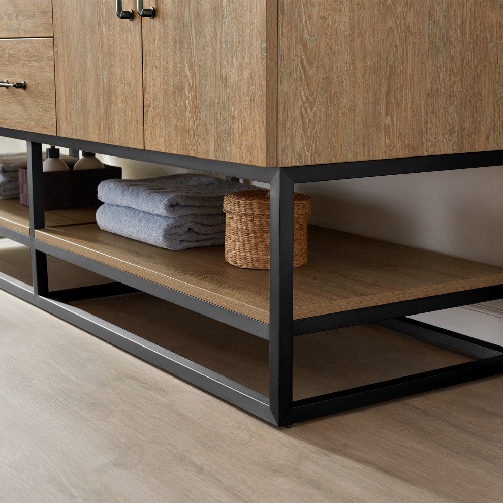 Alistair Vanity, North American Oak, Matte Black Hardware, 72", With Mirror