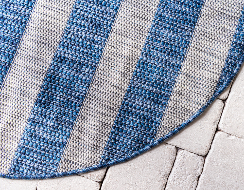 Unique Loom Aqua Blue Striped Outdoor Area Rug, Blue, 4'