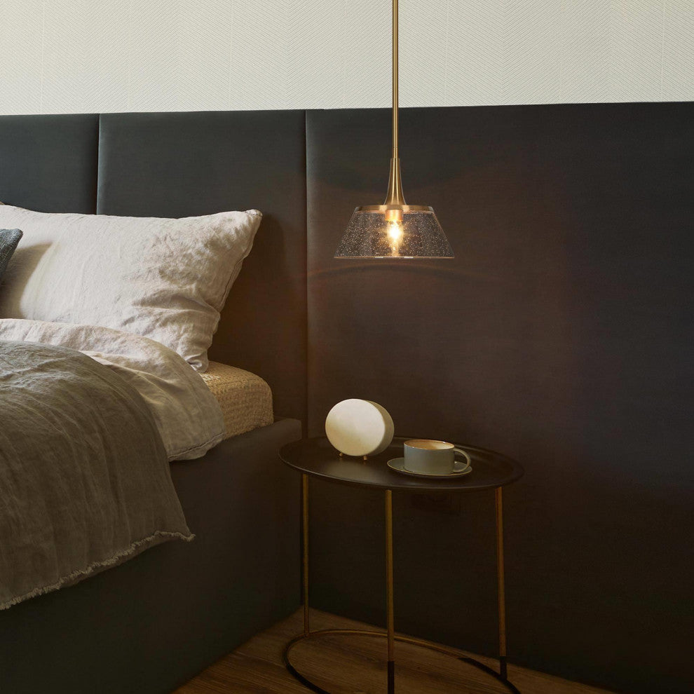LNC 1-Light Polished Gold With Seeded Glass Modern Linear Mini Pendant Light