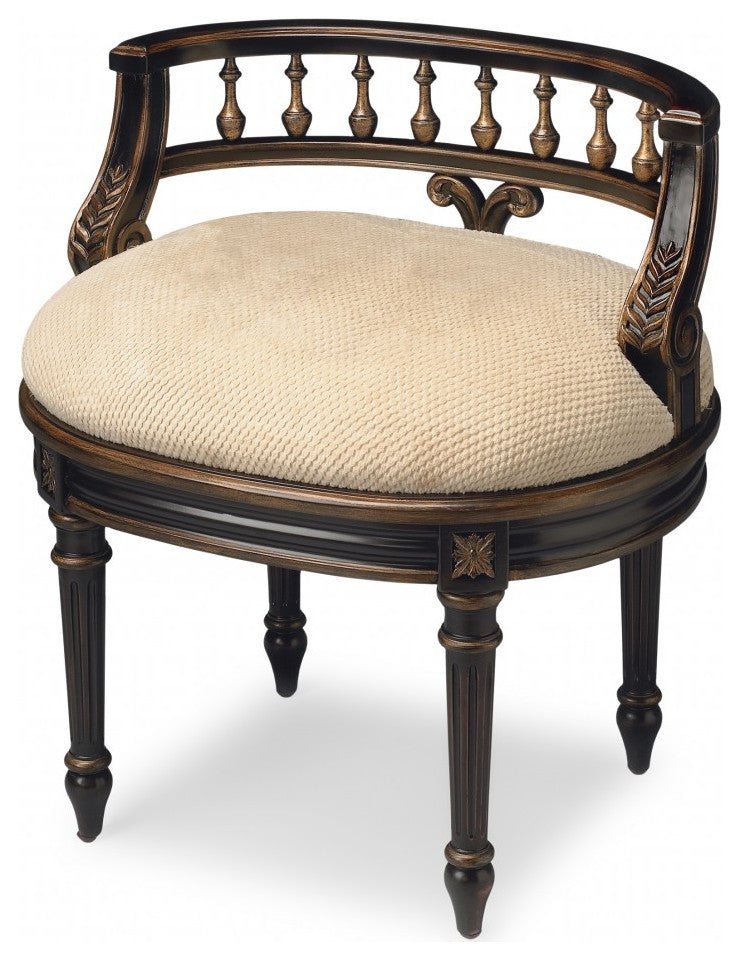 Vintage Black and Brown Vanity Seat