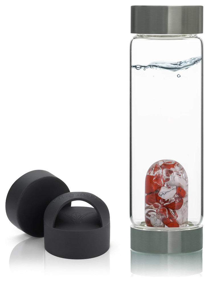 Water Bottle, VitaJuwel ViA Gemwater Bottle, Black Loop Caps, Fitness