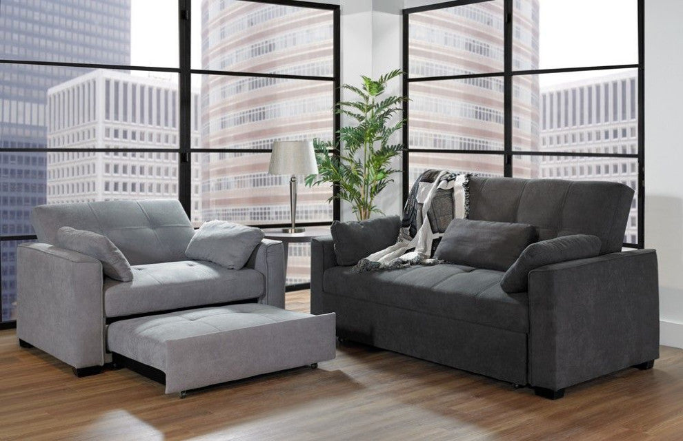 Nantucket Pull-Out Chenille Sleeper Sofa With Accent Pillows, Light Gray, Twin
