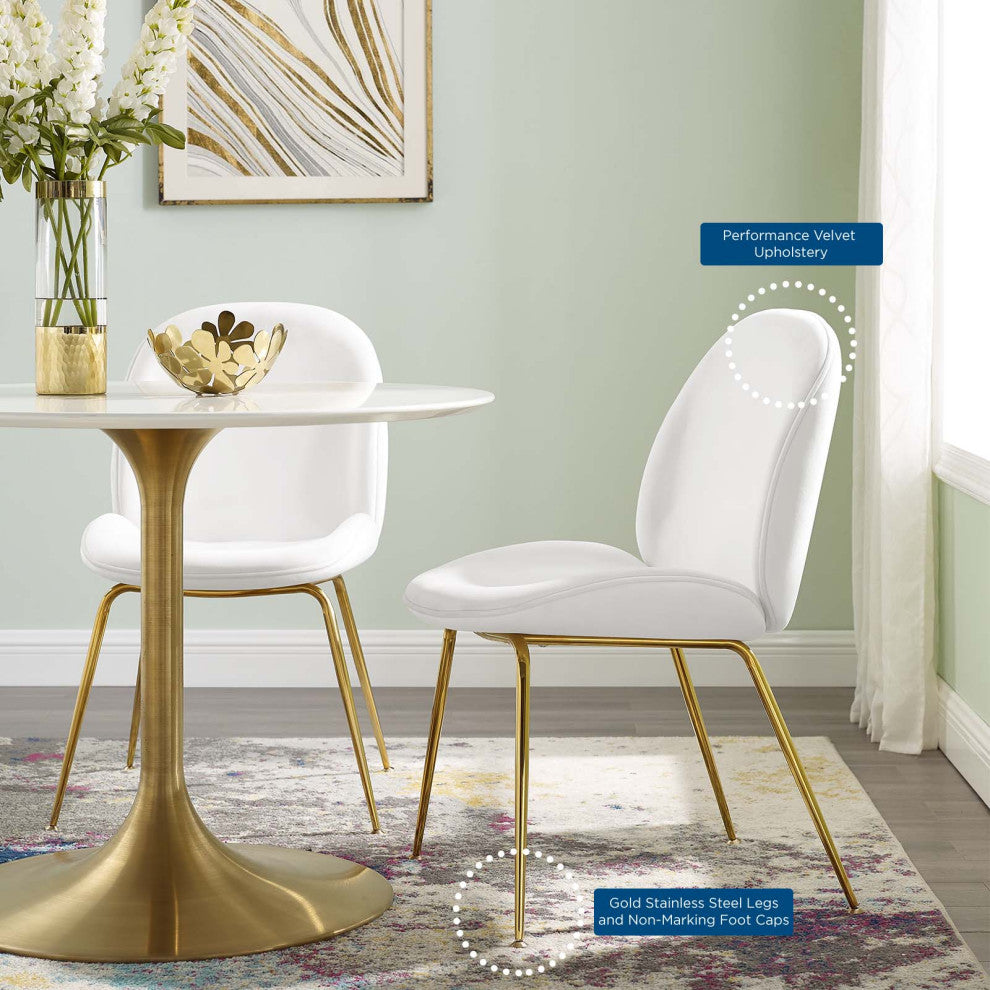 Side Dining Chair, Velvet, Metal, White, Modern, Bistro Restaurant Hospitality