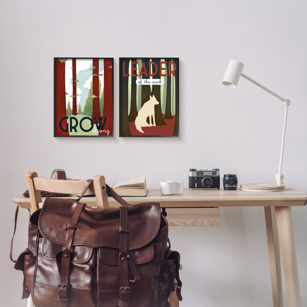 Leader of Pack Growth Motivational Phrase Forest Wolf, 2pc, each 11 x 14