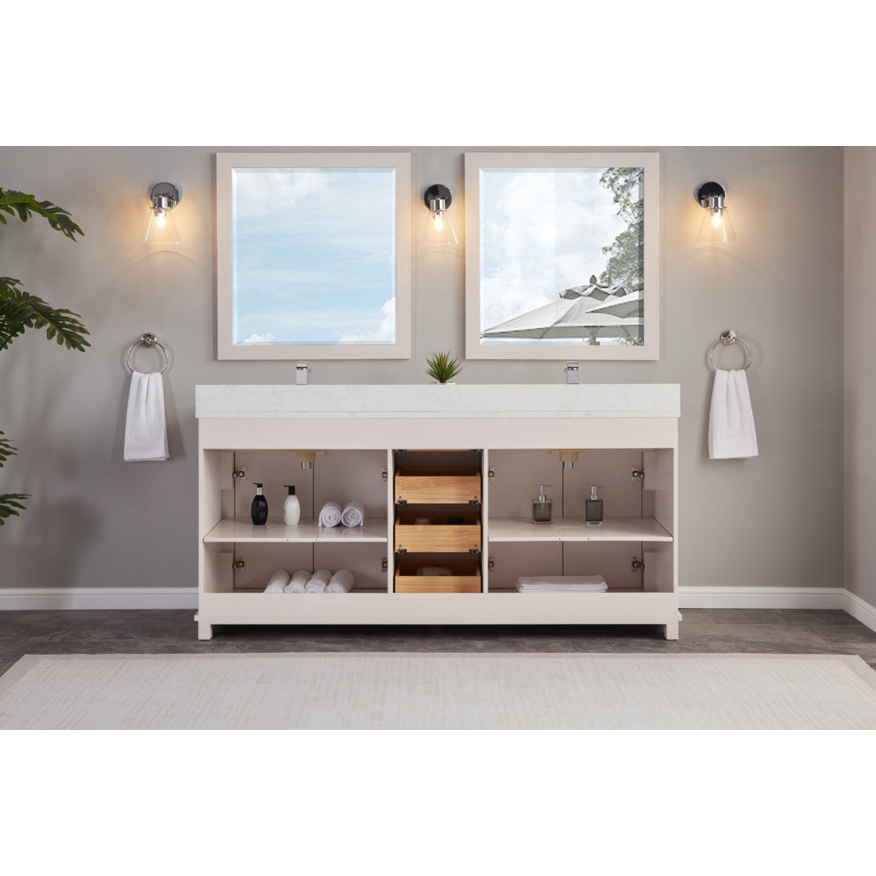 Legion Furniture WS2512 Series Bathroom Sink Vanity, Dreamy White, 72", Artificial Stone Top, Double Sink