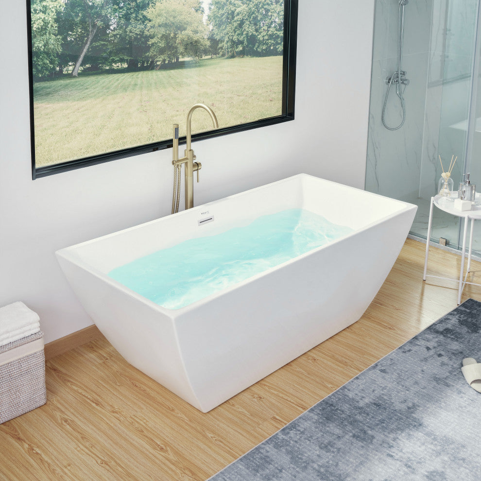 Vanity Art Acrylic Freestanding Soaking Bathtub, Pure White, 59"