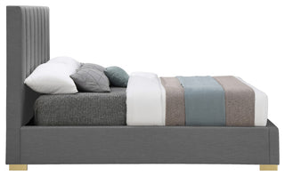 Pierce Linen Textured Fabric Upholstered Bed, Gray, King