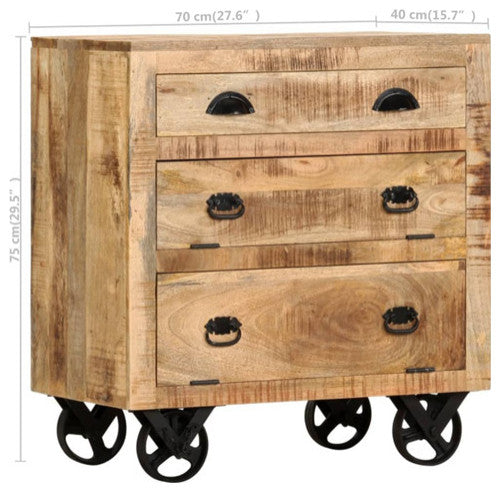 vidaXL Side Cabinet Chest of Drawers Sideboard with Wheels Solid Mango Wood