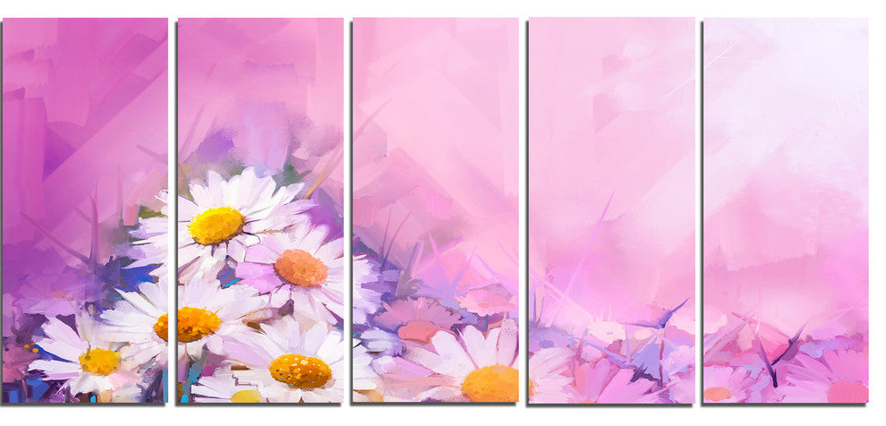 Bouquet of White Gerbera and Daisy, Floral Canvas Art Print, 60"x28", 5 Panels