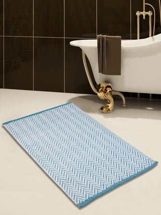 Bath Rug Cotton, Tufted 34"x21", White and Blue, GSF 145, Pattern Camridge