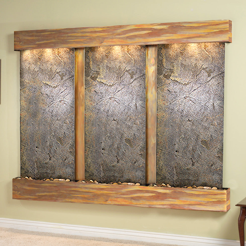 Deep Creek Falls Fountain, Green Featherstone, Rustic Copper, Square