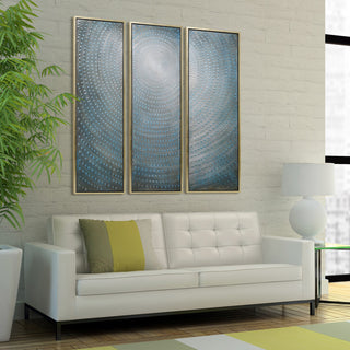 Concentric Textured Metallic Abstract Hand Painted Wall Art, 60"x20"