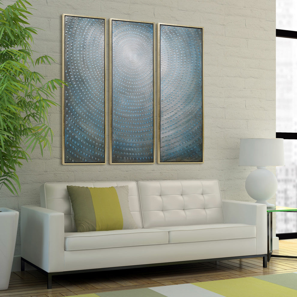Concentric Textured Metallic Abstract Hand Painted Wall Art, 60"x20"