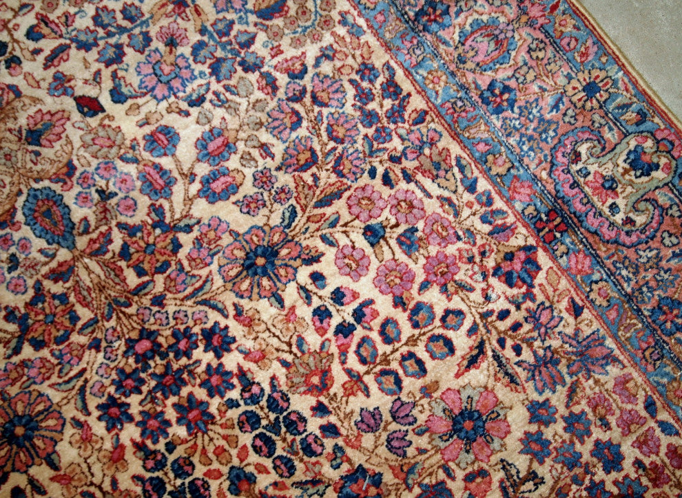 Handmade antique Persian Kerman rug 4.2' x 6.9' (128cm x 210cm) 1920s