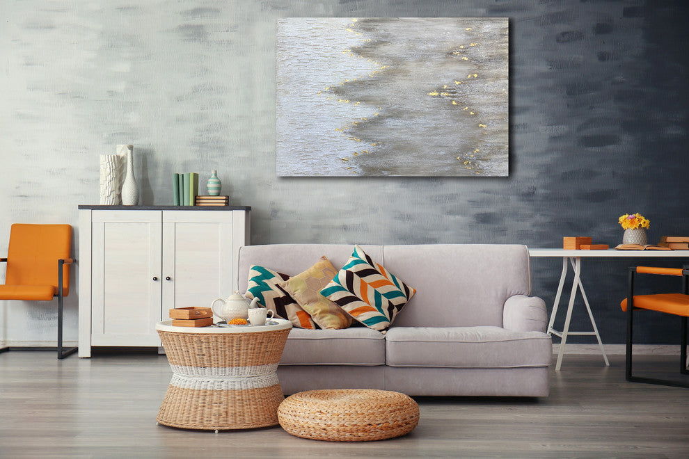 Hand -painted "Abstract Gold Beach" Canvas wall Art, Modern coastal art