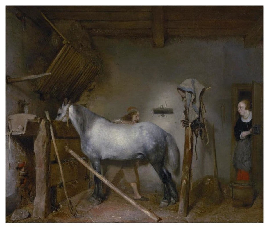 "Horse Stable" Digital Paper Print by Gerard ter Borch, 18"x15"