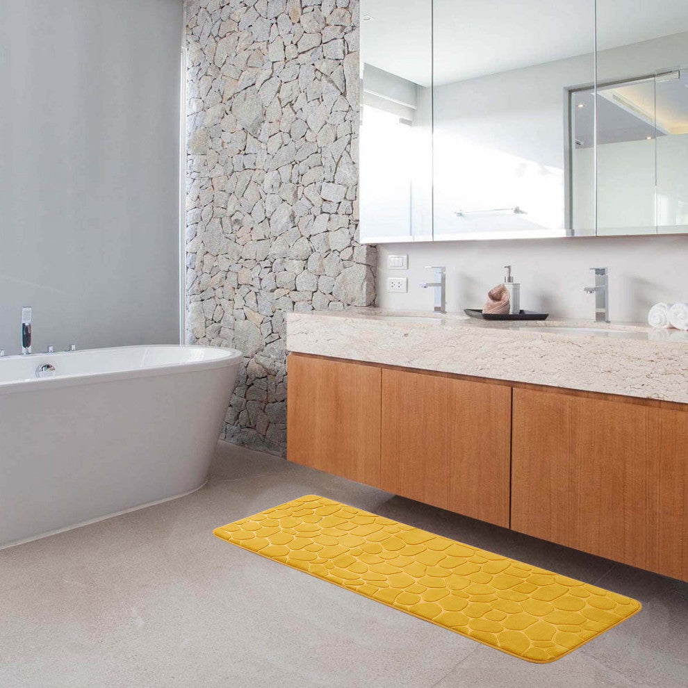 Bath Rug Memory Foam Mat 3D Pebble, Yellow Mustard, Runner Mat 48"