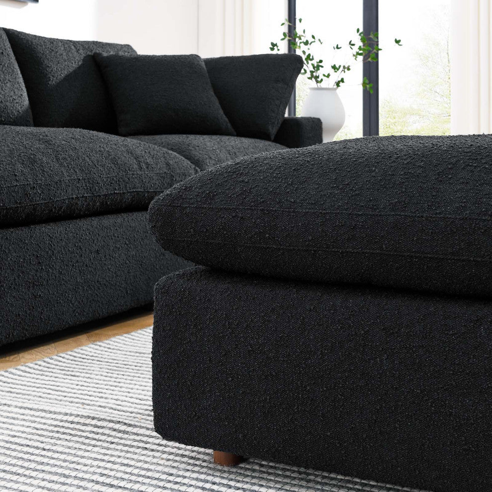 Commix Down Filled Overstuffed Boucle Fabric Ottoman, Black