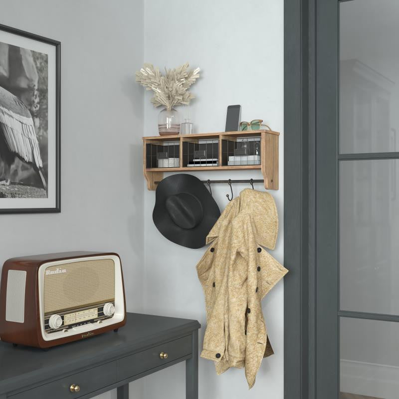 Daly Wall Mounted 24"Solid Pine Wood Coat Rack, Rustic Brown