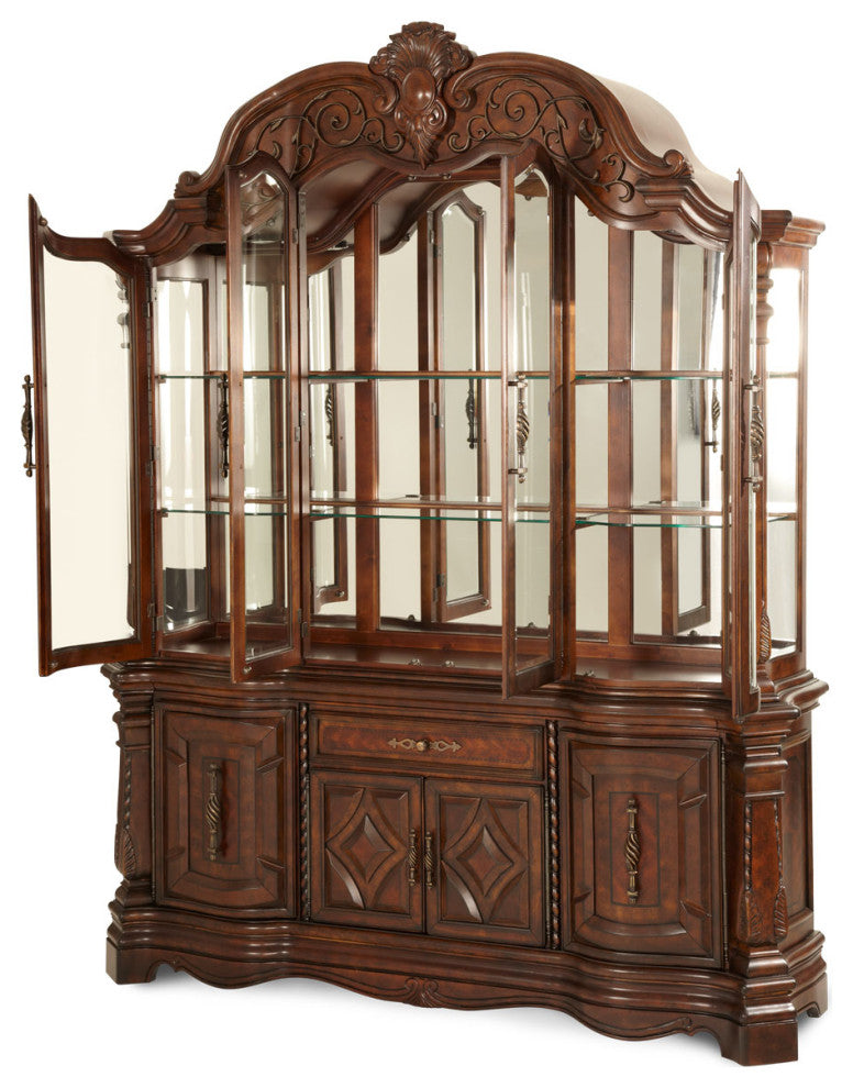 Windsor Court China Cabinet with Lighting, Vintage Fruitwood