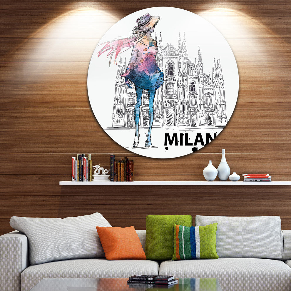 Girl On A Milano Duomo, Contemporary Round Wall Art, 11"