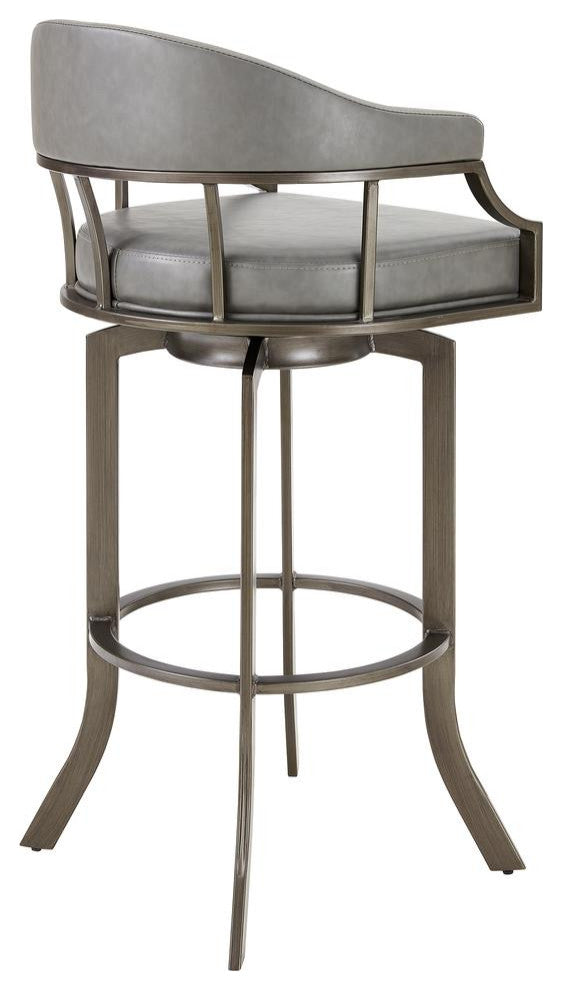 Pharaoh Swivel 30 Mineral Finish and Grey Faux Leather Bar Stool