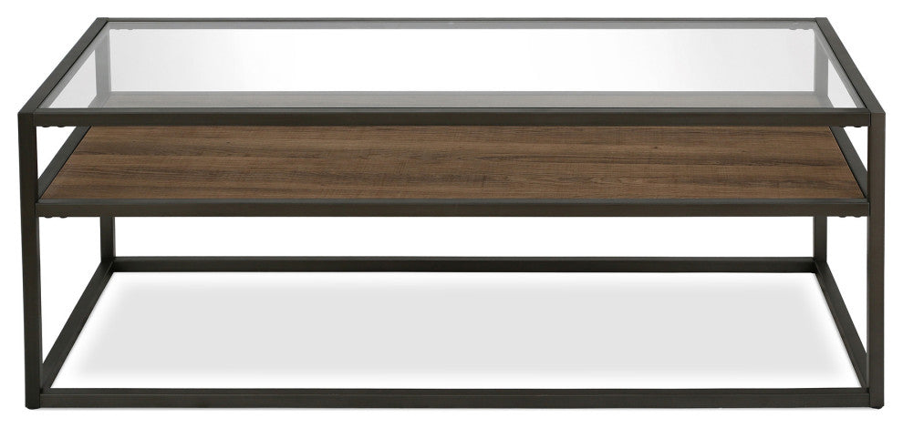 46" Black and Clear Glass And Steel Coffee Table With Shelf