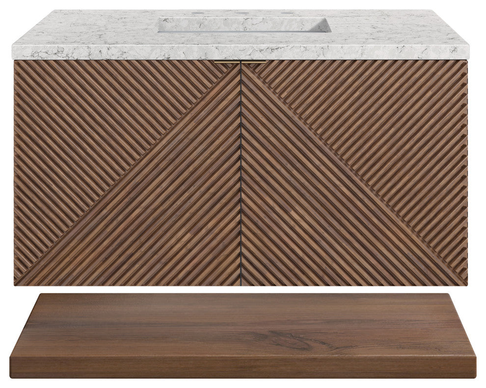 James Martin Marcello Bath Vanity, Chestnut, 36", Eternal Jasmine Pearl, Three-Hole