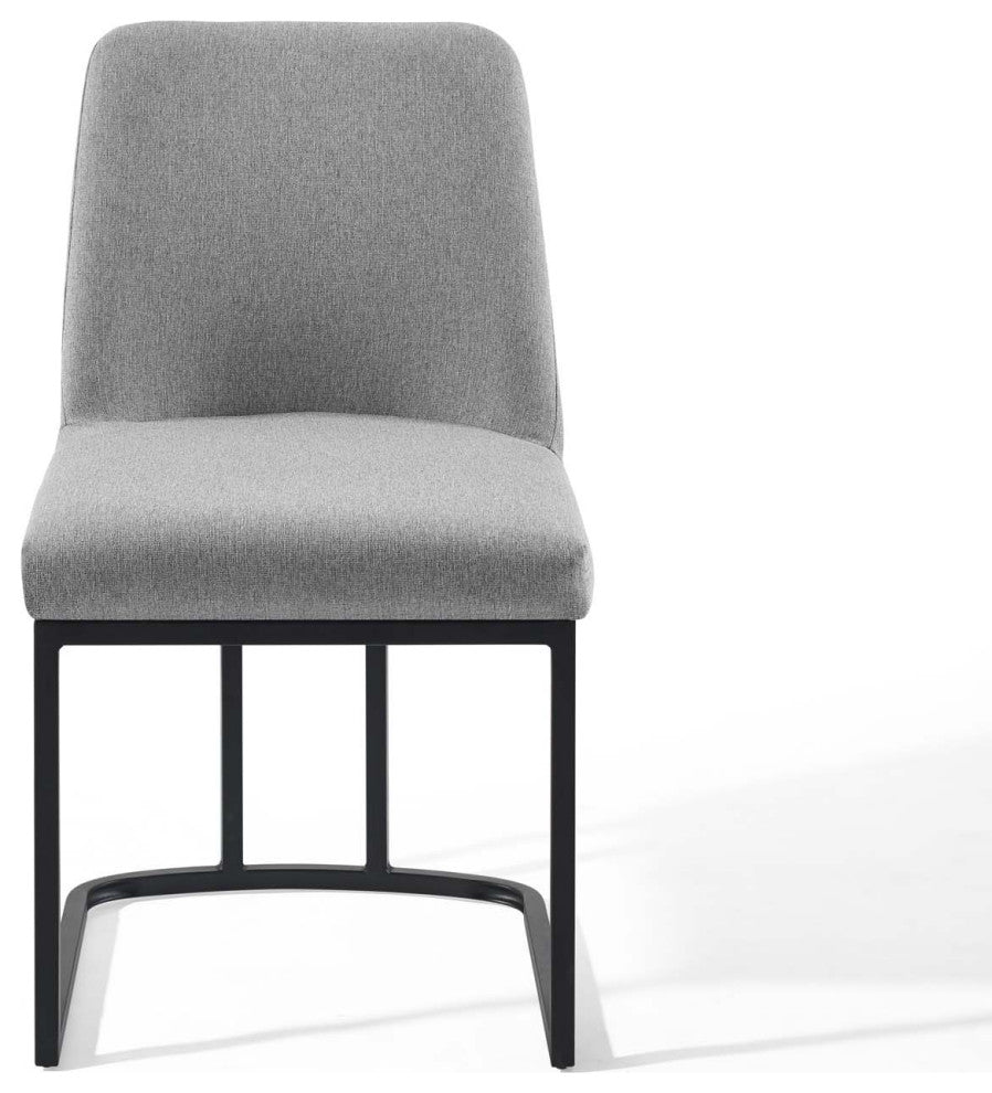 Amplify Sled Base Upholstered Fabric Dining Chairs - Set of 2-Black Light Gray