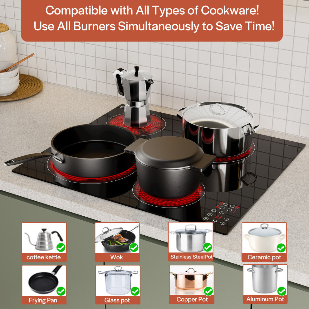 Built-in 24" 4 Elements Smooth Surface, Radiant Black Electric Cooktop