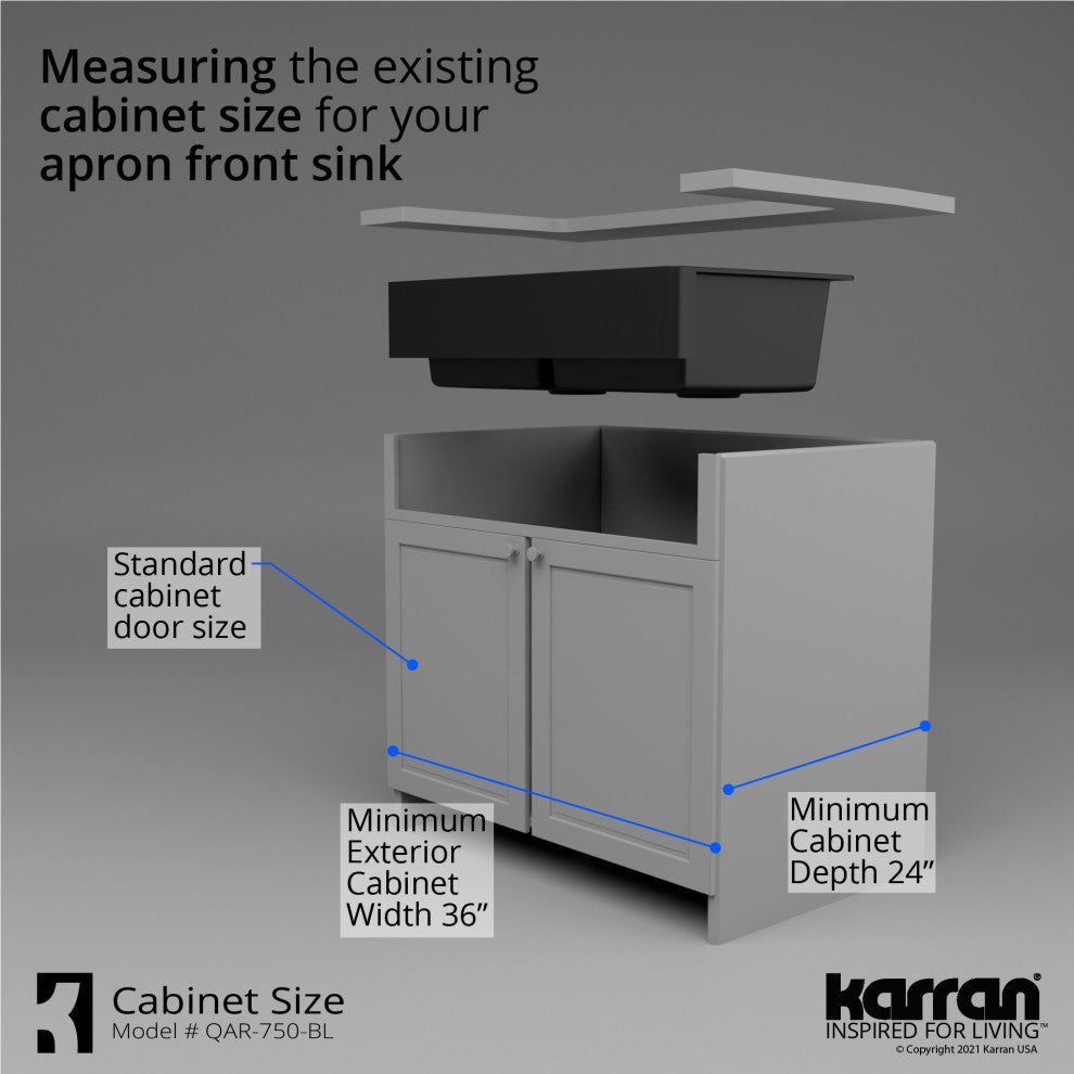 Karran Retrofit Farmhouse Quartz 34" Double Bowl Sink, Black