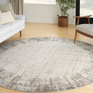 Nourison Elation 7'10" Round Ivory Grey Modern Indoor Area Rug