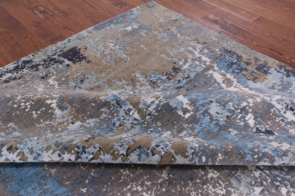 9' 0" X 12' 3" Wool and Silk Handmade Abstract Rug Q6229