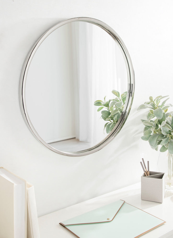 Rowla Round Wall Mirror, Silver 24" Diameter
