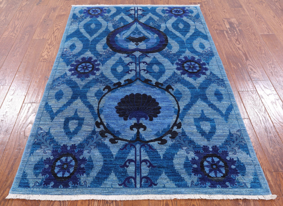 4' 3" X 6' 6" Blue William Morris Hand Knotted Rug Q4393