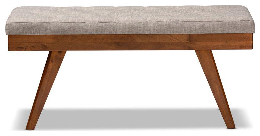 Alona Mid-Century Modern Light Gray Fabric Upholstered Wood Dining Bench
