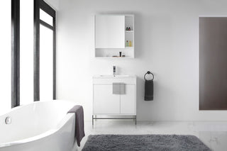 Modern White Bathroom Vanity Set, Chrome Hardware, Vireous China Sink Top