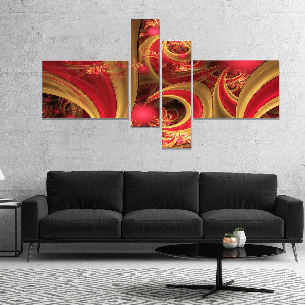 Pink Symmetrical Fractal Pattern, Floral Canvas Art Print, 60"x32", 4 panels