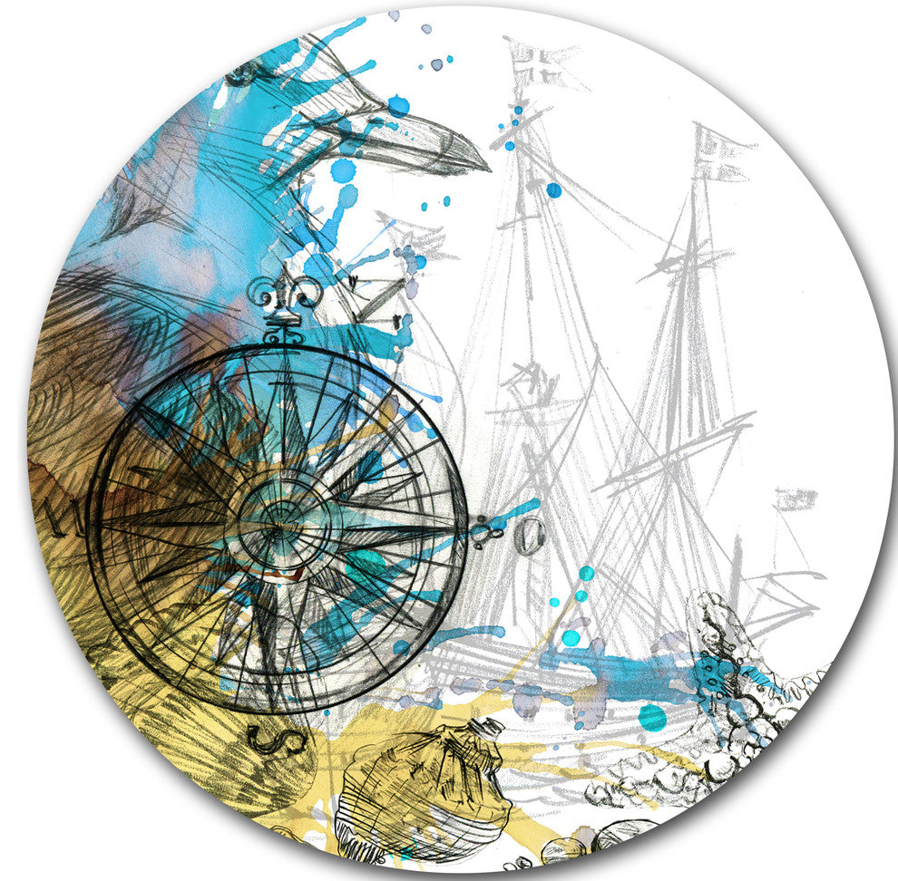 Marine Background Illustration Art, Animal Round Wall Art, 11"