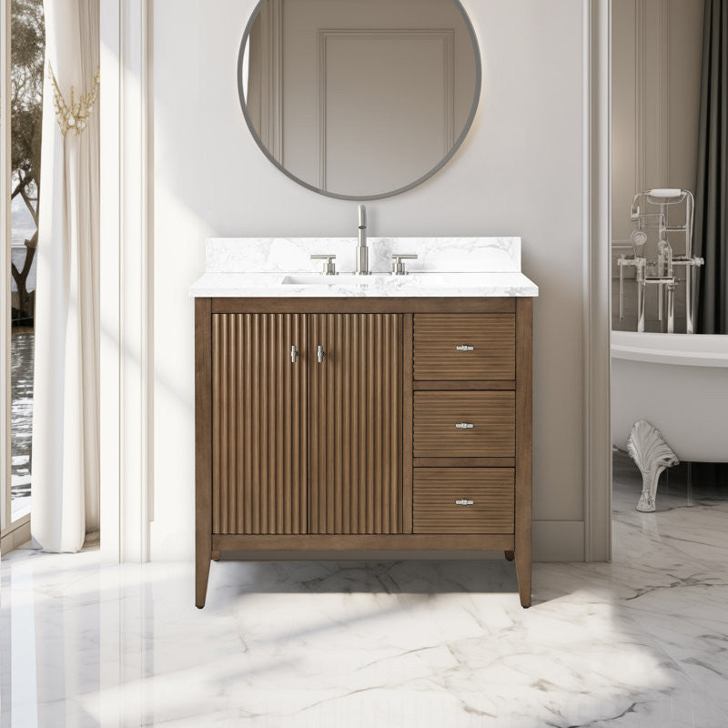 Vanity Art Freestanding Vanity, Walnut, 36", Single Sink, Brushed Nickel