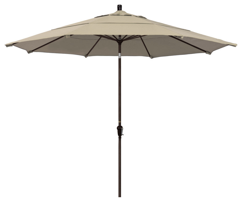 11' Bronze Auto-Tilt Crank Aluminum Umbrella, Beige Olefin