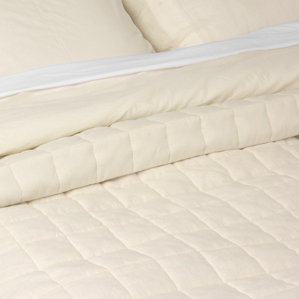 Linen and Cotton Diamond Quilt, White, King