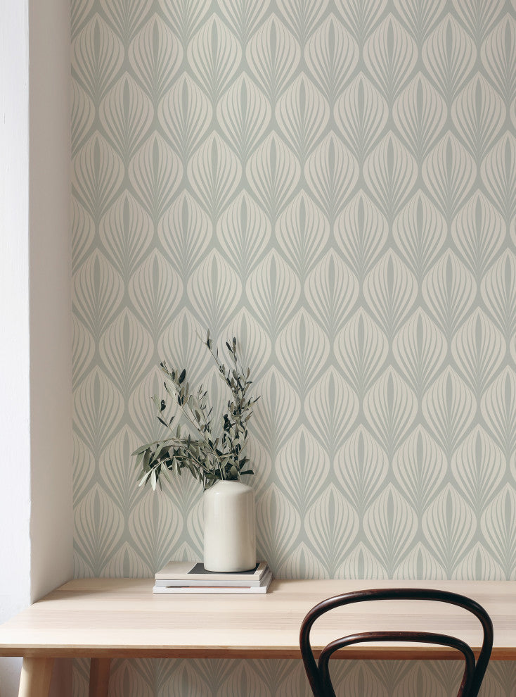 Elegant Modern Leaves Peel and Stick Vinyl Wallpaper, Sage, 24"w X 60"h