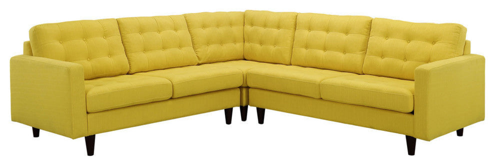Modern Sunny Empress 3 Piece Upholstered Fabric Sectional Sofa Set