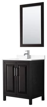 30, Single Vanity, Dark Espresso, White Marble Top, SQ Sink, 24, Mirror