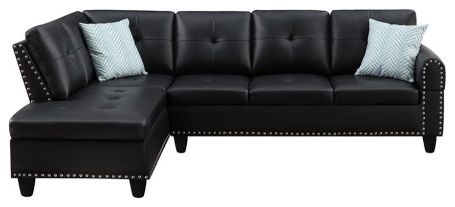 Trent Home Transitional Faux Leather Sectional Sofa with Ottoman in Black