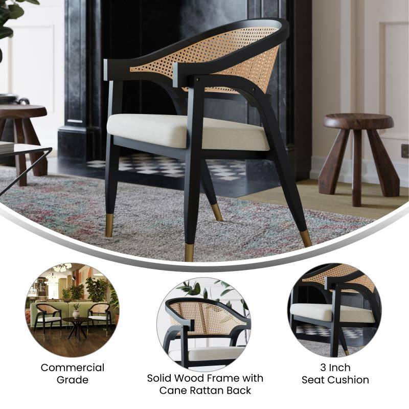 Naomi Commercial Cane Rattan Dining and Accent Chair, Black