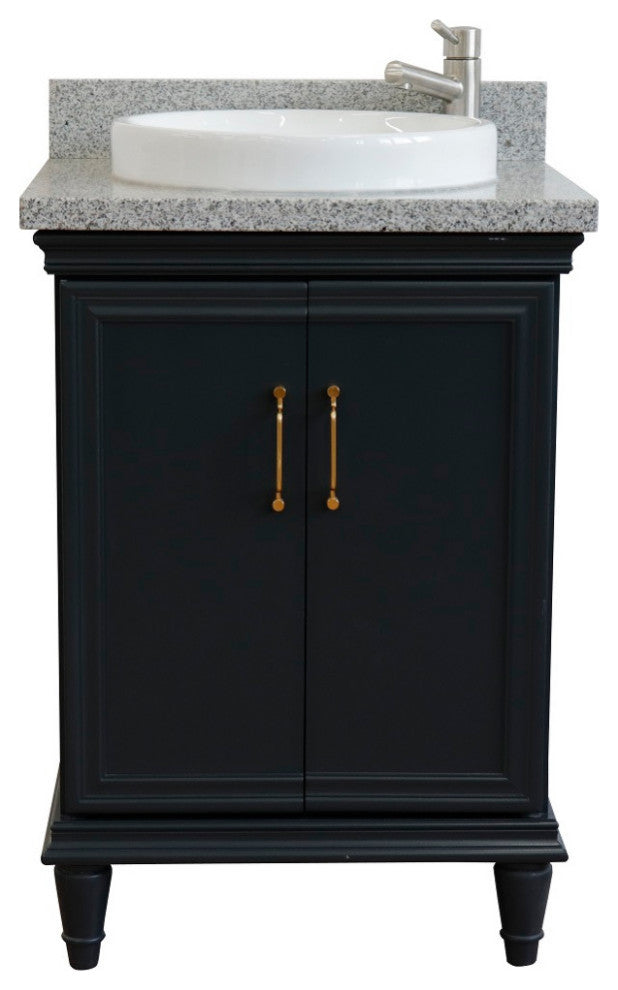25" Single Vanity, Dark Gray Finish With Gray Granite And Round Sink